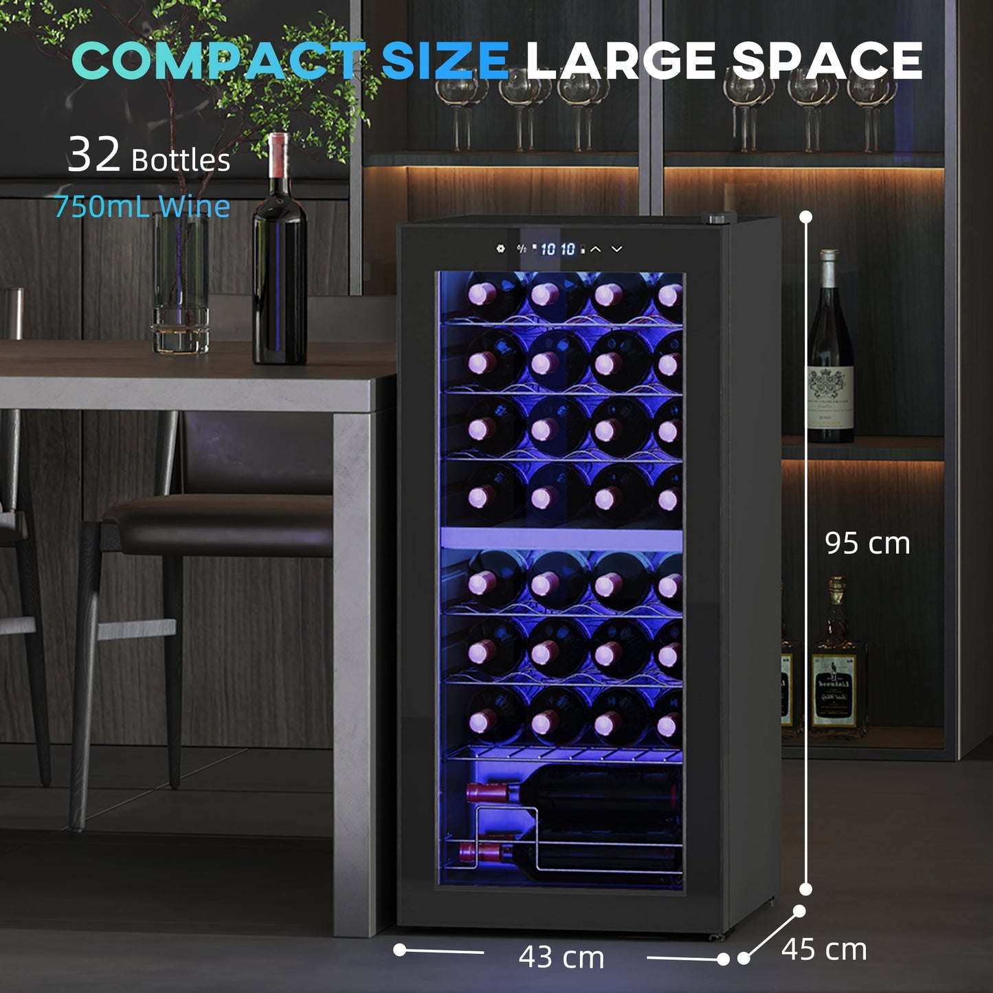 HOMCOM 32 Bottle Dual Zone 5-18â„ƒ Wine Fridge - Black