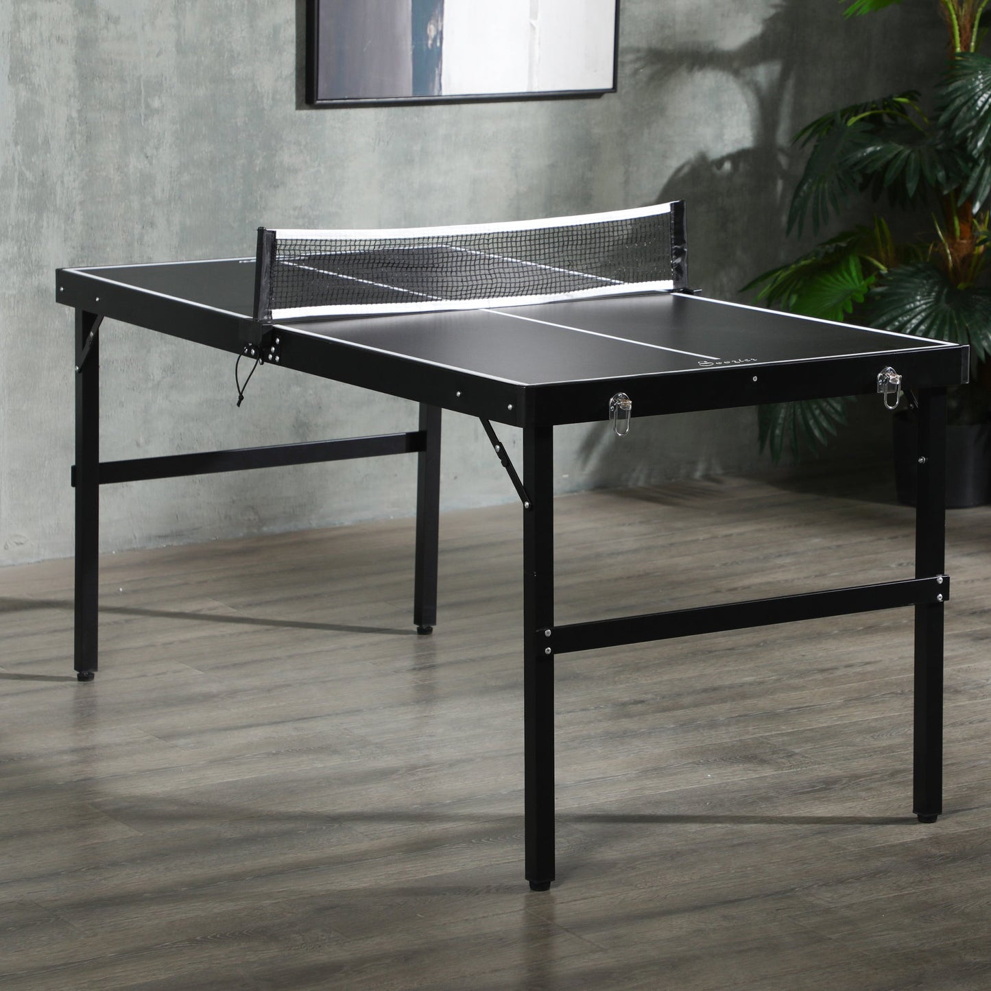 SPORTNOW 5ft Mini Table Tennis Table, Folding Ping Pong Table with Net and Aluminium Frame, Portable Ping Pong Game Set for Indoor Outdoor Use, Black