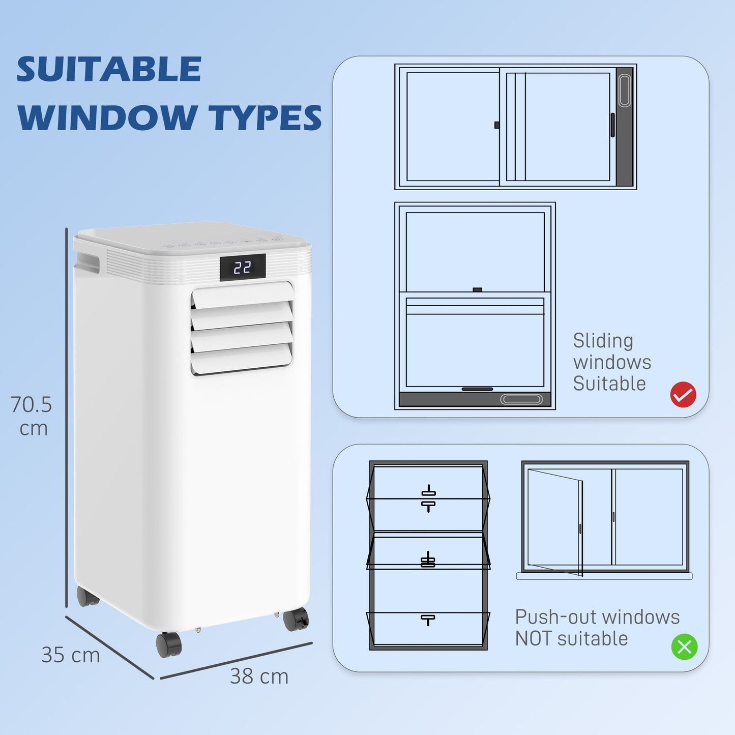 HOMCOM 8000 BTU Air Conditioning Unit, 3-in-1 Portable Air Conditioner, Dehumidifier, Cooling Fan with Remote Control, Digital Display, 2 Speeds, 24H Timer, Window Venting Kit, 18mÂ²