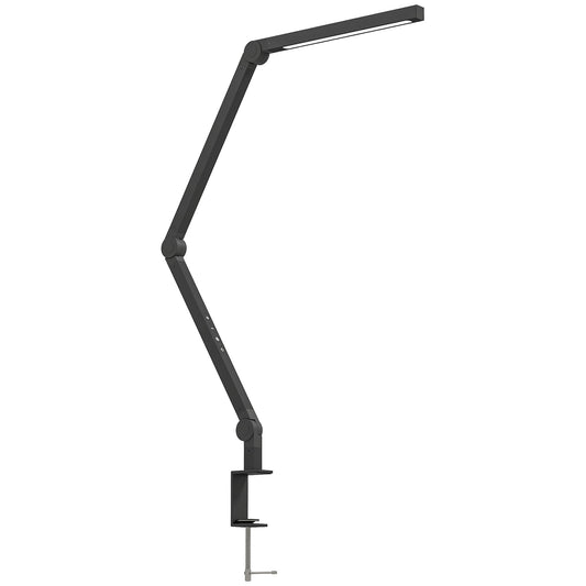 HOMCOM LED Desk Lamp, Dimmable Desk Light with Swing Arm and Clamp, Adjustable Eye-Caring Table Lamp with 2 Colour Modes & 5 Brightness Levels for Study, Drawing, Office, Architect, Task, Black