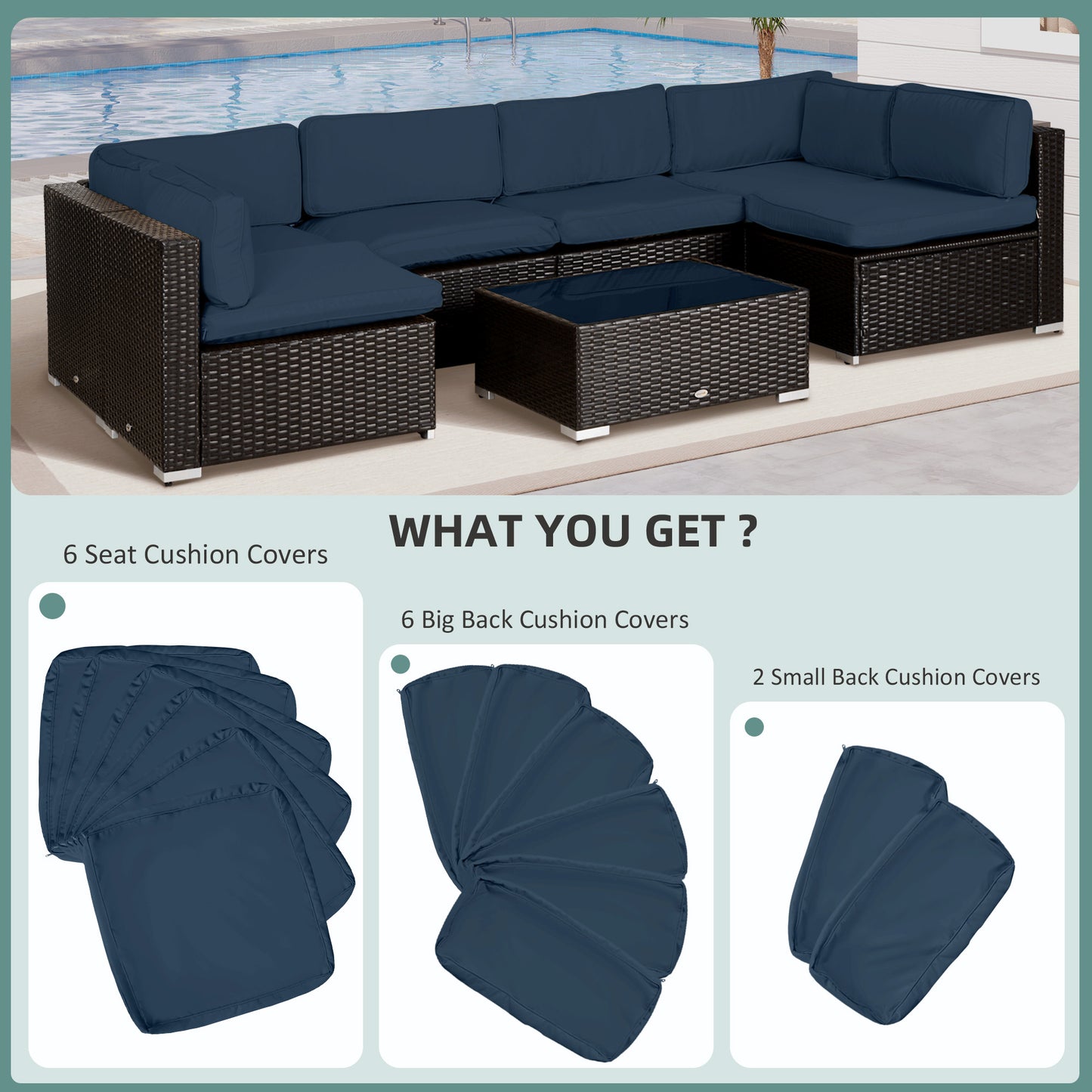 Outsunny Set of 14 Mixed Cushion Covers - Blue