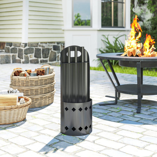 Outsunny 4 Pieces Fireplace Companion Set, Metal Fireplace Accessories Fireside Companion Set with Broom, Shovel, Poker, Bucket, Black