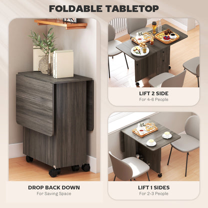 HOMCOM Multi-Storage Six-Person Drop Leaf Dining Table - Grey
