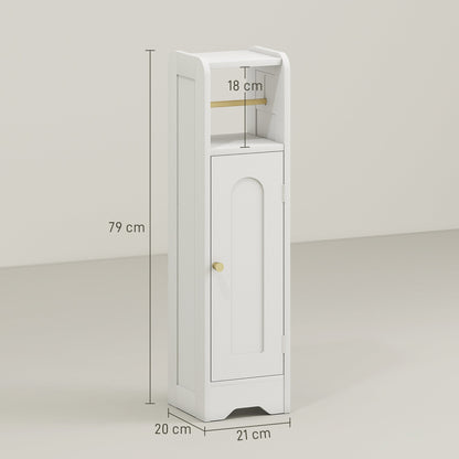 HOMCOM Small Bathroom Storage Cabinet with Toilet Roll Holder - White