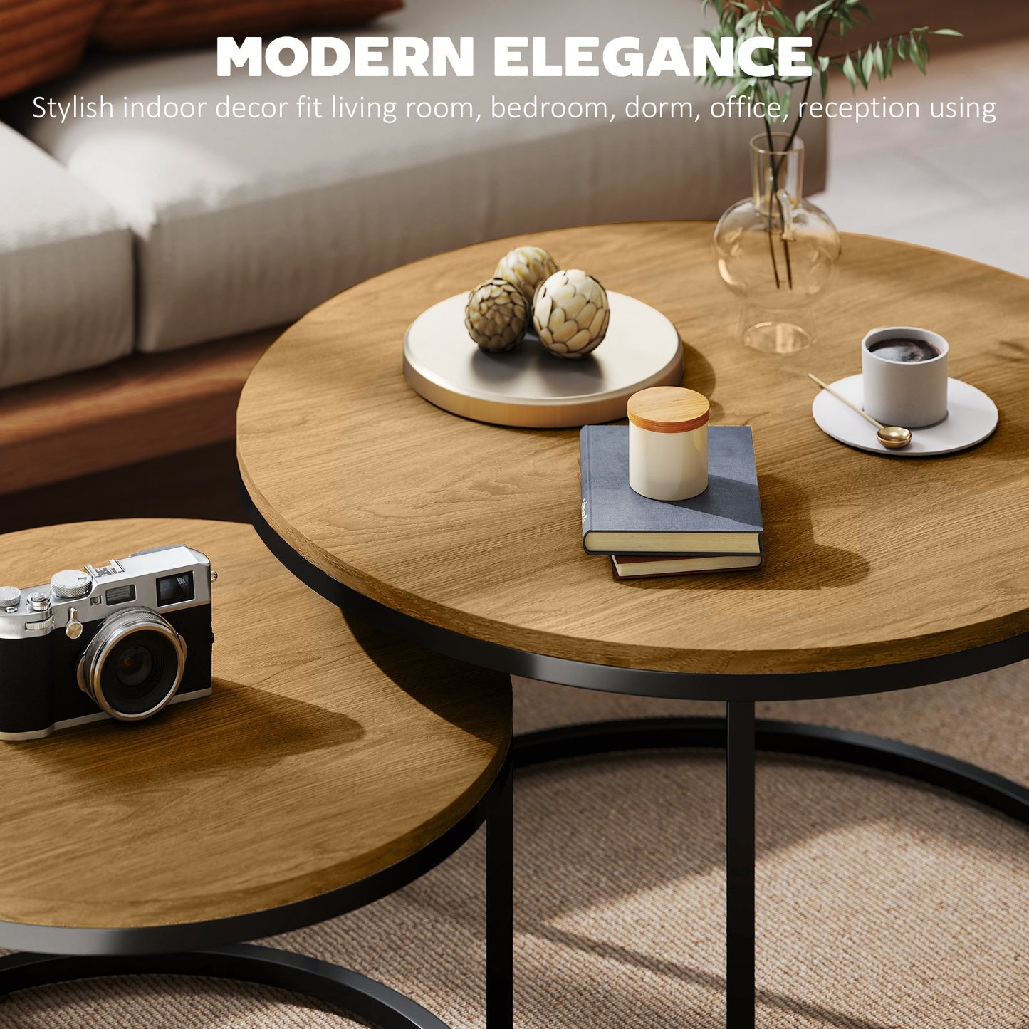 HOMCOM Set of Two Wood-Effect Stacking Tables - Brown