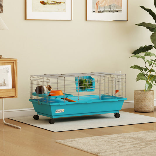 PawHut Small Animal Cage Rabbit Guinea Pigs Chinchillas Cage with Wheels Water Bottle