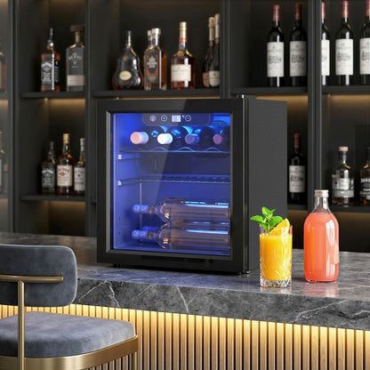HOMCOM 12 Bottle Wine Cooler, 36 Litre Capacity, 4-16Â°C Under Counter Drinks Beer Wine Fridge with Glass Door, LED Light, Black