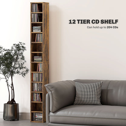 HOMCOM 204 CD Tall Narrow Media Storage Tower - Rustic Brown