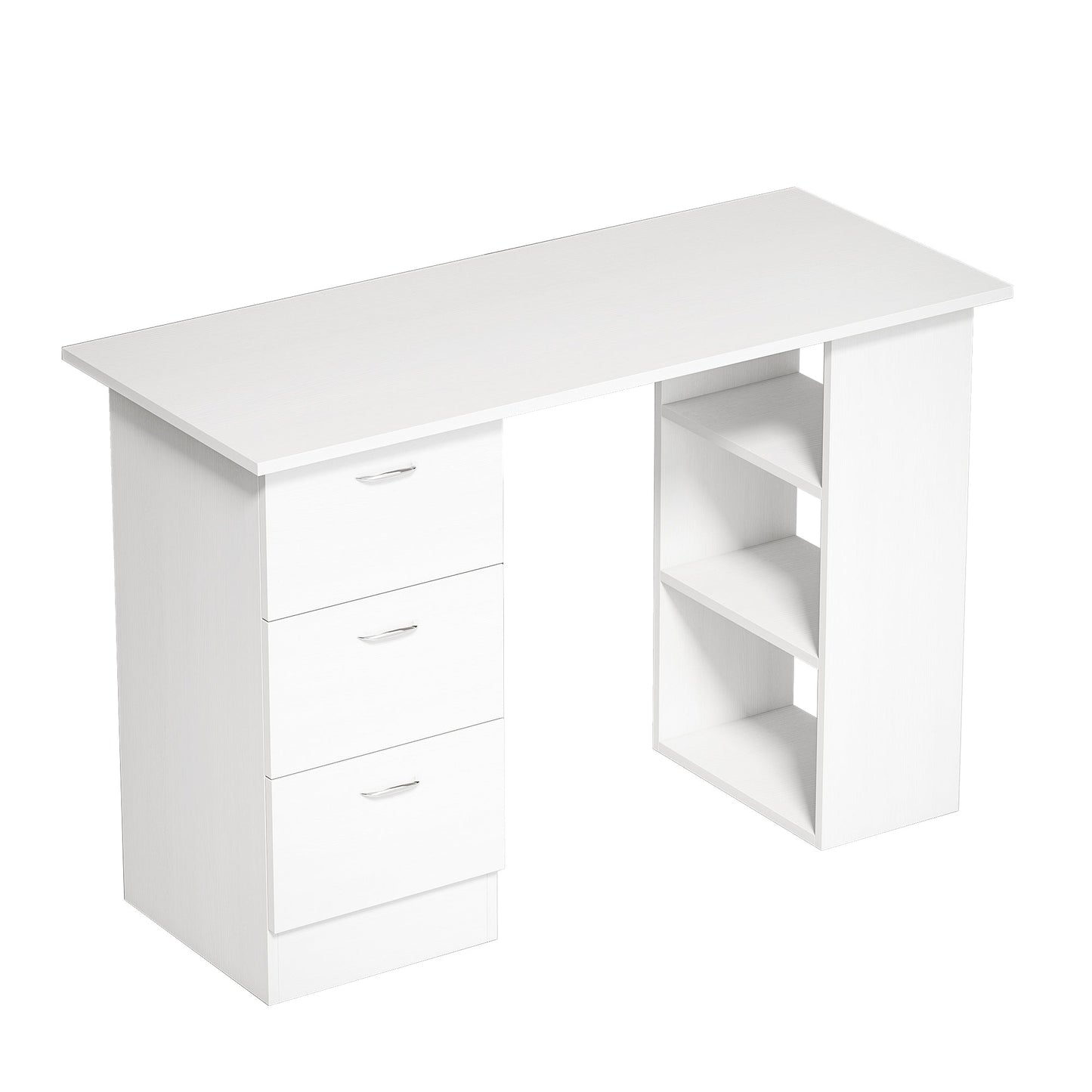 HOMCOM Computer Desk, Home Office Desk, Writing Table, PC Workstation with 3 Storage Shelves and 3 Drawers for Working, Study, 120 x 49 x 72 cm, White