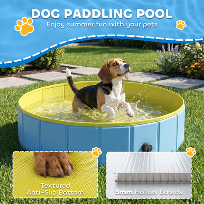 PawHut Foldable Dog Pool for Puppies and Ducks Dog Paddling Pool Bath Tub, Blue, 100 x 30 cm