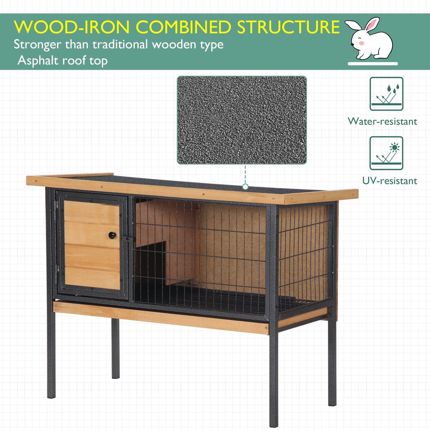 PawHut Wooden Guinea Pigs Hutches Elevated Pet House Bunny with Slide-Out Tray Outdoor Natural
