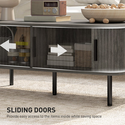 HOMCOM Coffee Table with Storage, Living Room Table with Slatted Tambour Sliding Doors and Foot Pads, Rectangular Coffee Table with Elevated Base for Living Room, Grey Wood-Effect