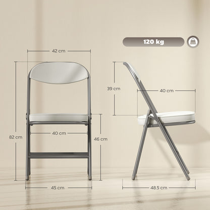 HOMCOM Set of Four Folding Corduroy Seat Chairs - Off-White