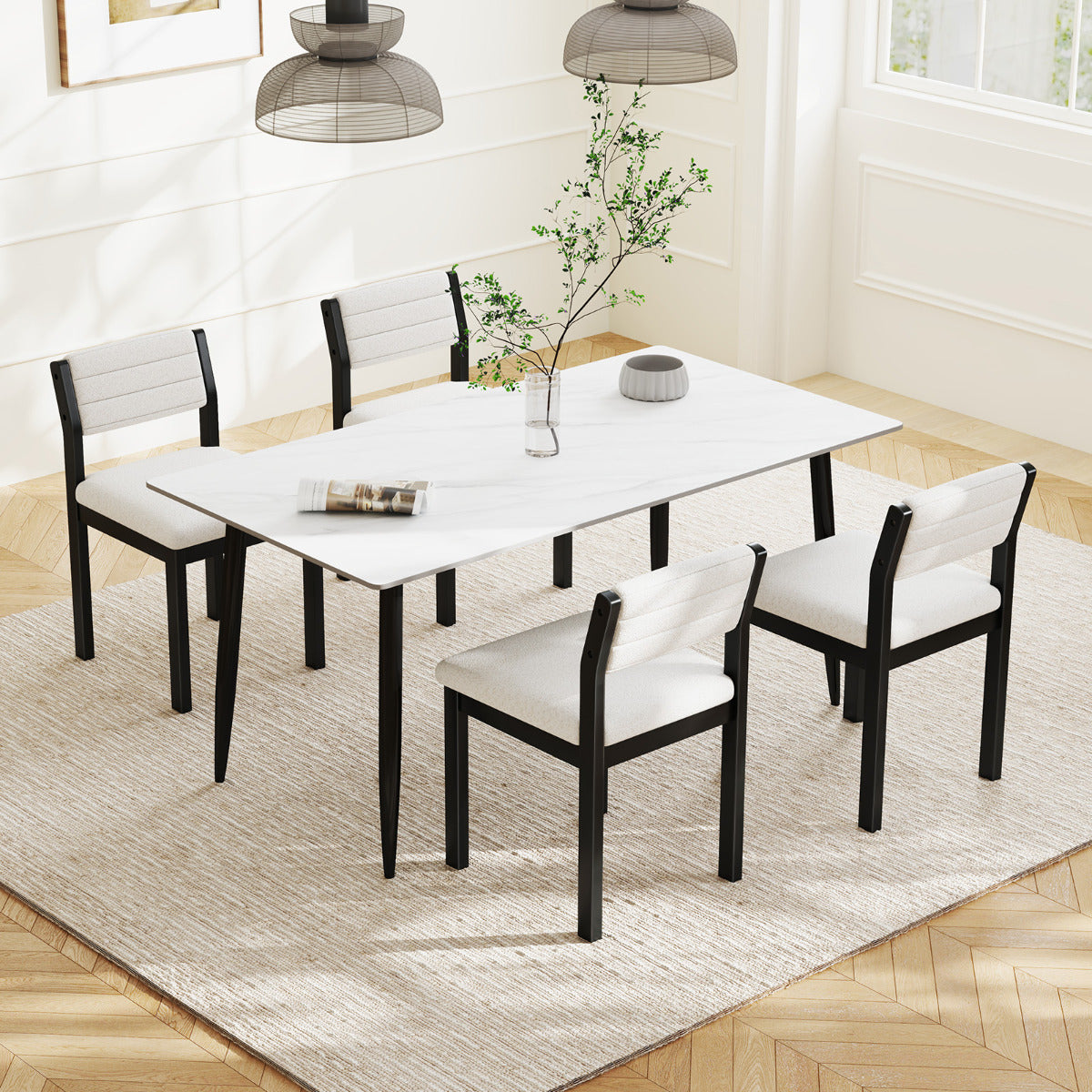 Imitation Lamb Fleece Home Chair Set of 4 with Upholstered Seat-White