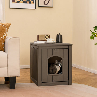Indoor Outdoor Cat House with Flip Front Door and Raised Floor-Coffee