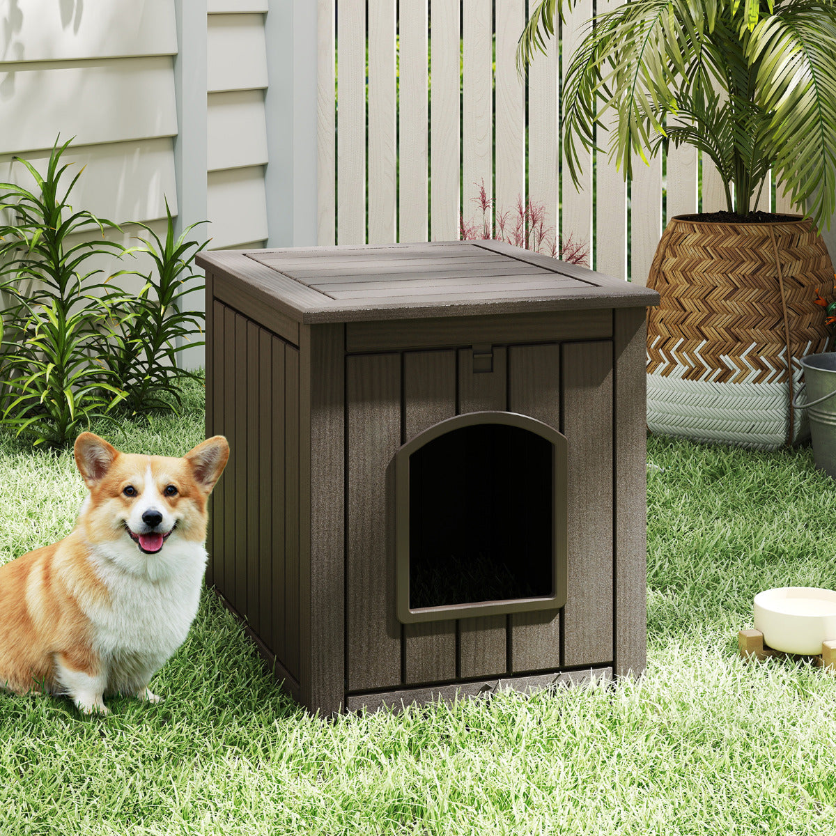 Indoor Outdoor Cat House with Flip Front Door and Raised Floor-Coffee