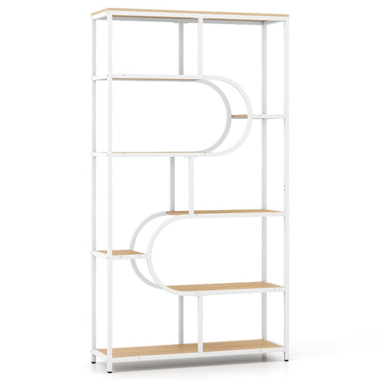 Industrial Etagere Bookcase with Open Storage Shelves and Metal Frame-Natural