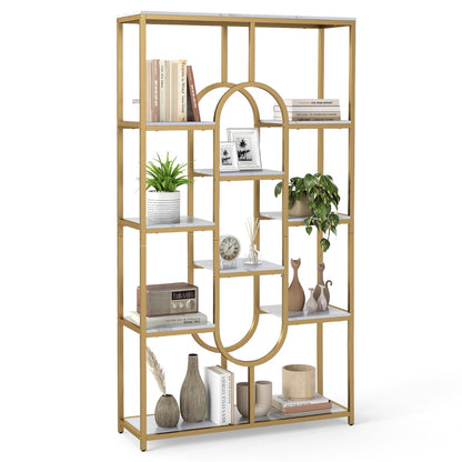 Industrial Etagere Bookcase with Open Storage Shelves and Oval Shape-White