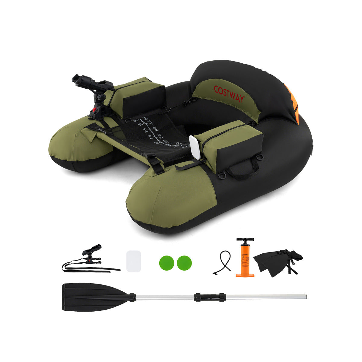 Inflatable Float Tube Fishing River Float with Adjustable Fishing Rod Holder-Green