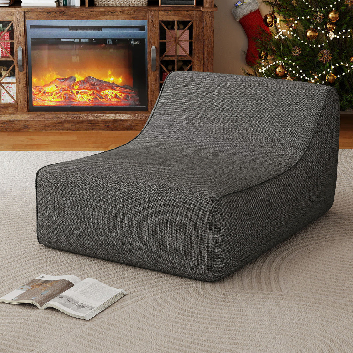 Inflatable Lounge Chair Ergonomic Blow Up Lazy Sofa with Detachable Cover and Anti-Slip Base-Grey