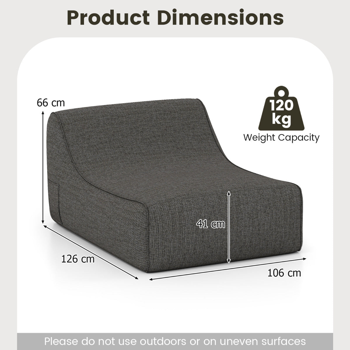 Inflatable Lounge Chair Ergonomic Blow Up Lazy Sofa with Detachable Cover and Anti-Slip Base-Grey