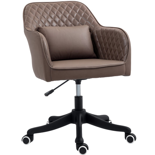 Vinsetto Microfiber Office Chair, Desk Chair, Makeup Vanity Chair with Massage Lumbar Pillow and Rolling Wheels for Bedroom and Home, Brown