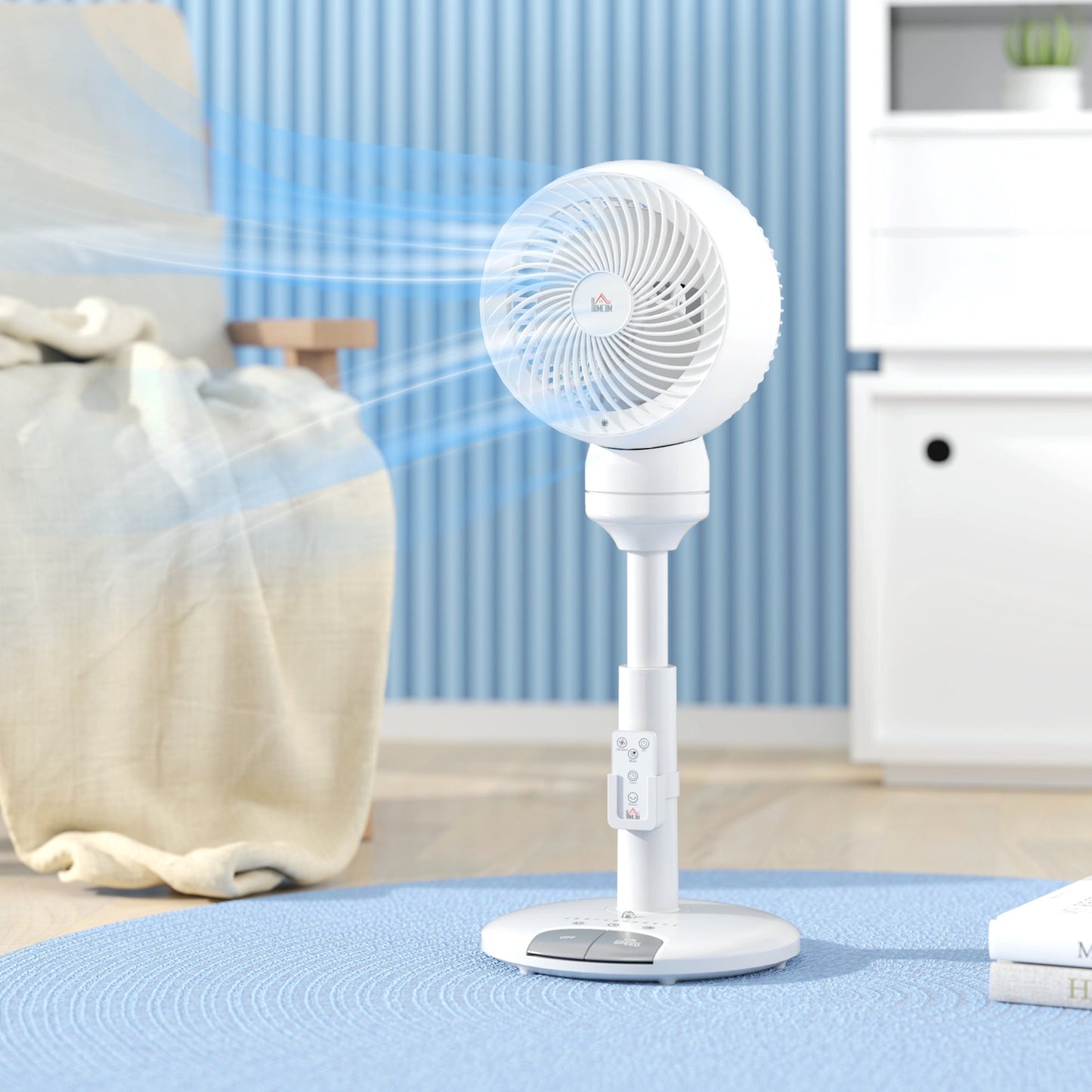 HOMCOM 9'' Air Circulator Fan 3 Speed 3 Mode, 70 degrees Oscillation 90 degrees Vertical Tilt, Remote Controller, for Living Room, Bedroom, Office, White