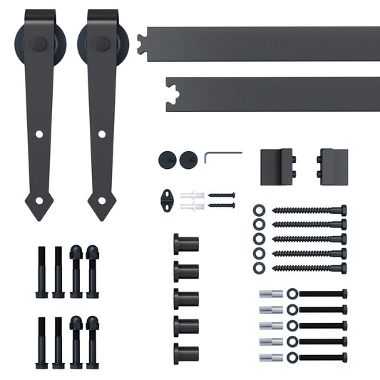 HOMCOM 6.6FT Carbon Steel Sliding Door Kits Barn Hardware Closet Set Antique Style Track System For Single Wooden Door