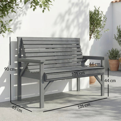 Outsunny 2 Seater Wooden Garden Bench, Slatted Patio Bench with Armrest and Backrest, Outdoor Furniture for Indoor, Balcony