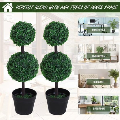 Outsunny Set of 2 Artificial Boxwood Ball Topiary Trees Potted Decorative Plant Indoor Decor (67cm)