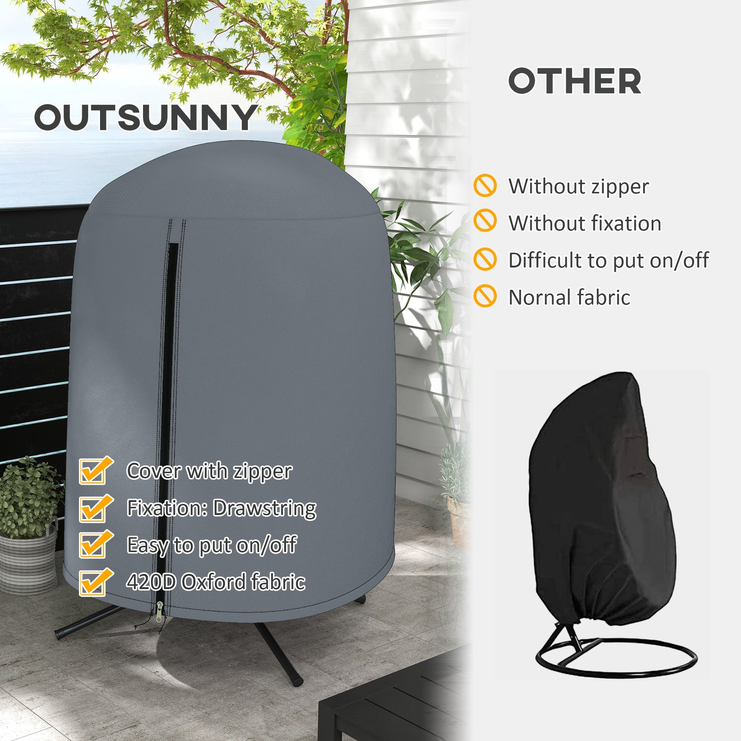 Outsunny 190 x Î¦128cm Hanging Egg Chair Furniture Cover - Grey