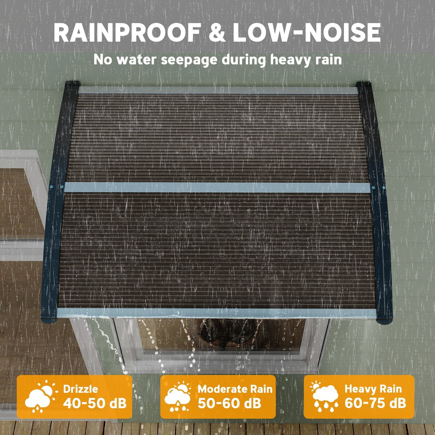 Outsunny Front Door Canopy Outdoor Awning Aluminium Rigid Plastic Polycarbonate Rain Shelter UV Water Rain Resistant 100 x 75cm Brown