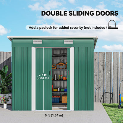 Outsunny 7 x 4ft Outdoor Storage Shed with Foundation Kit, Lean to Metal Garden Shed for Log, Rubbish Bin, Tool, Lawnmower, Bike, Patio and Lawn Use, Green