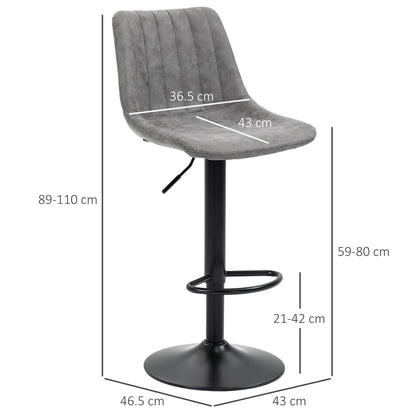 HOMCOM Set of 2 Leathaire Tub Bar Stools - Grey