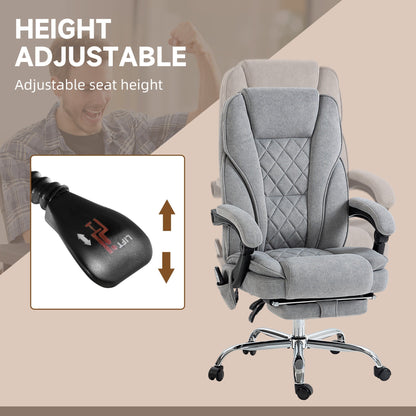 Vinsetto Massage Office Chair, Heated Reclining Computer Chair with Adjustable Height and Footrest, Grey