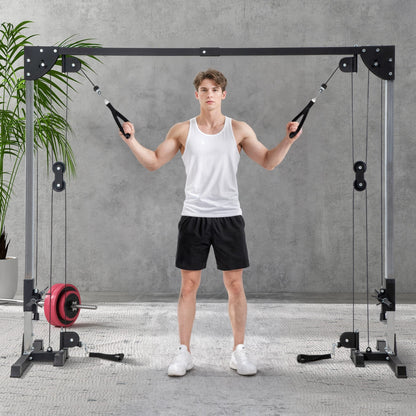 SPORTNOW Multi Home Gyms with Cable Pulley System, Cable Crossover Machine with 4 Handles for Full Body Strength Training, Power Rack for Home Workout, Black