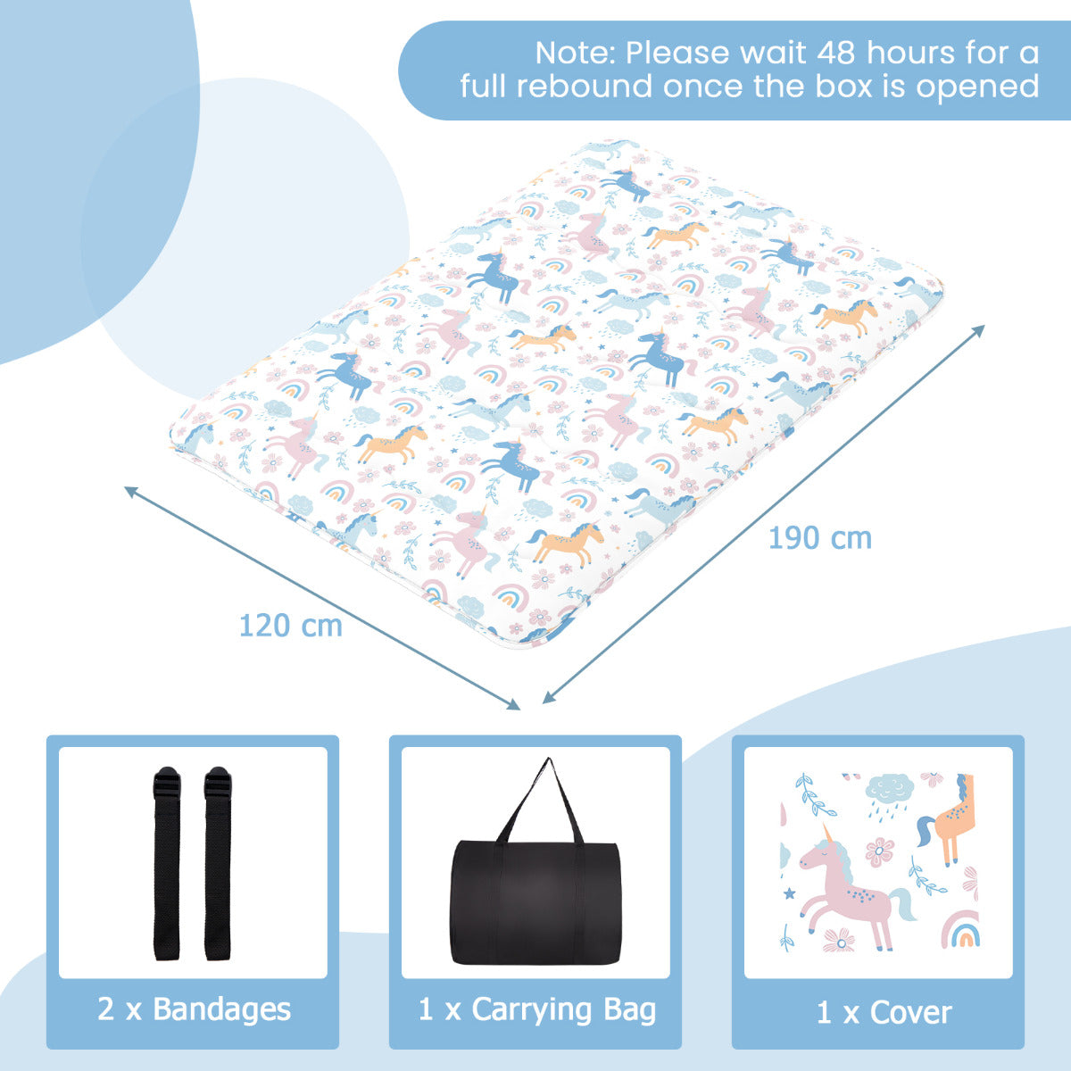 Japanese Floor Mattress with Washable Cover and Carry Bag-Rainbow-Compact Double