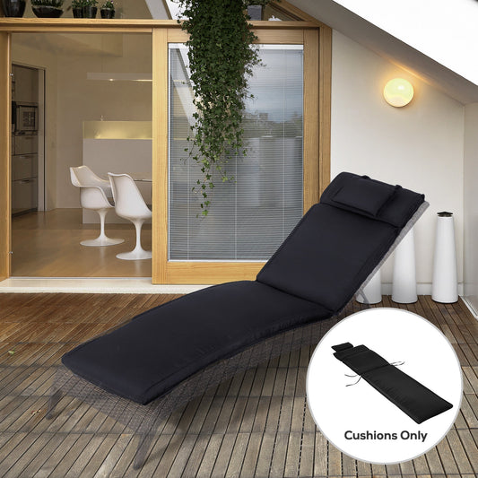 Outsunny Garden Sun Lounger Cushion Replacement Soft Sunbed Reclining Chair Relaxer Pad with Pillow, Cushion ONLY - Black