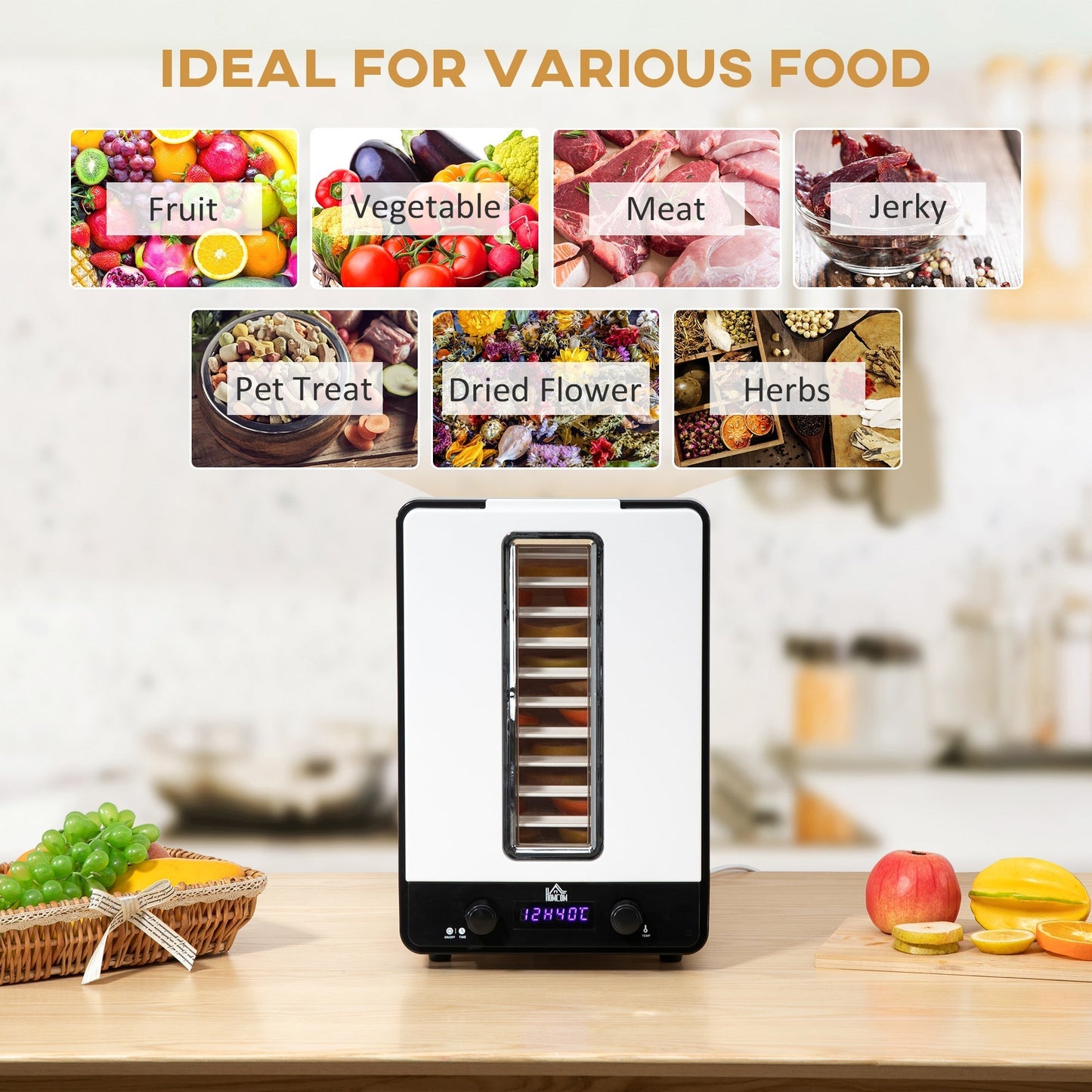 HOMCOM 11-Tray Food Dehydrator, 40-70√¢‚Äû∆í Temperature and Timer