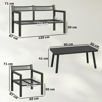 Outsunny 4 Seater Rattan Garden Furniture Set with 2 Armchairs, Loveseat, Coffee Table, Garden Sofa Set with Cushions, Dark Grey