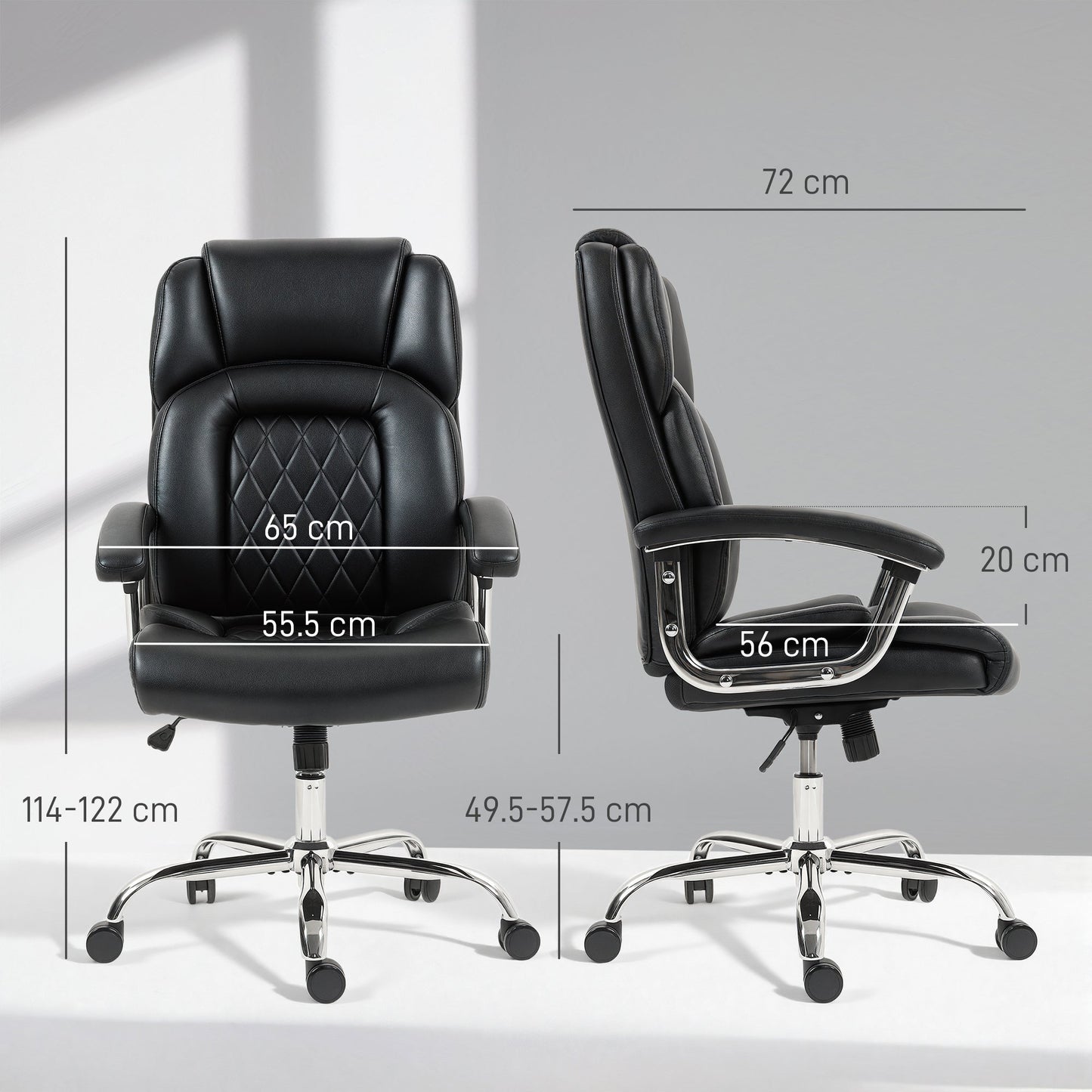 HOMCOM Big and Tall Office Chair 180kg with Spring Cushion, PU Leather - Black
