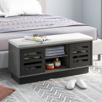 Shoe Bench with 6 Storage Compartments and 3 Adjustable Shelves and Cushion-Dark Grey