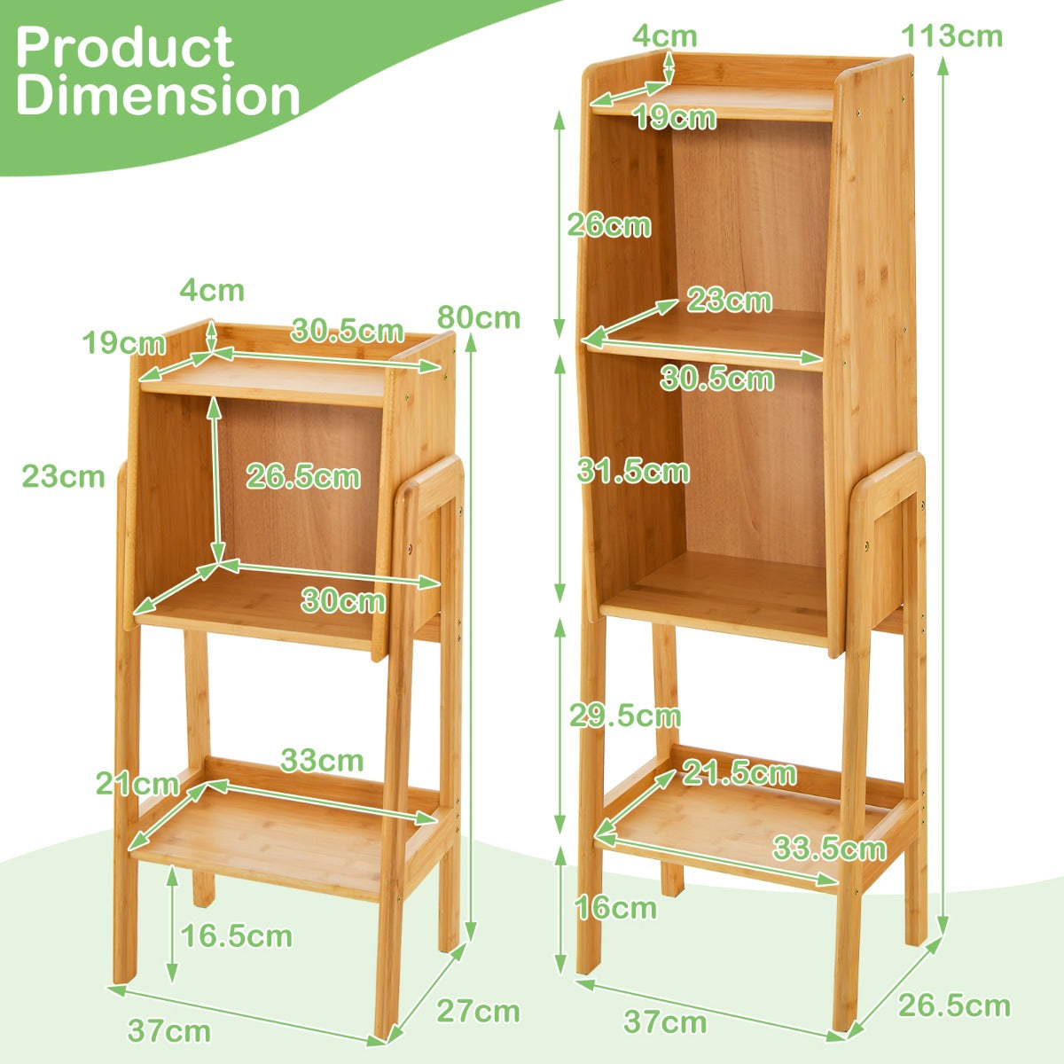 3 Tier Free Standing Tall Bamboo Bookshelf with Legs