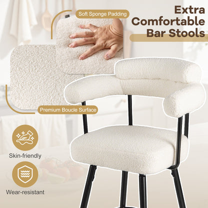 Set of 2 Swivel Bar Stool Counter Chairs with Curved Backrest-White
