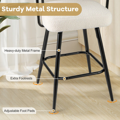 Set of 2 Swivel Bar Stool Counter Chairs with Curved Backrest-White