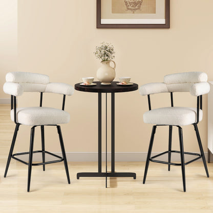 Set of 2 Swivel Bar Stool Counter Chairs with Curved Backrest-White
