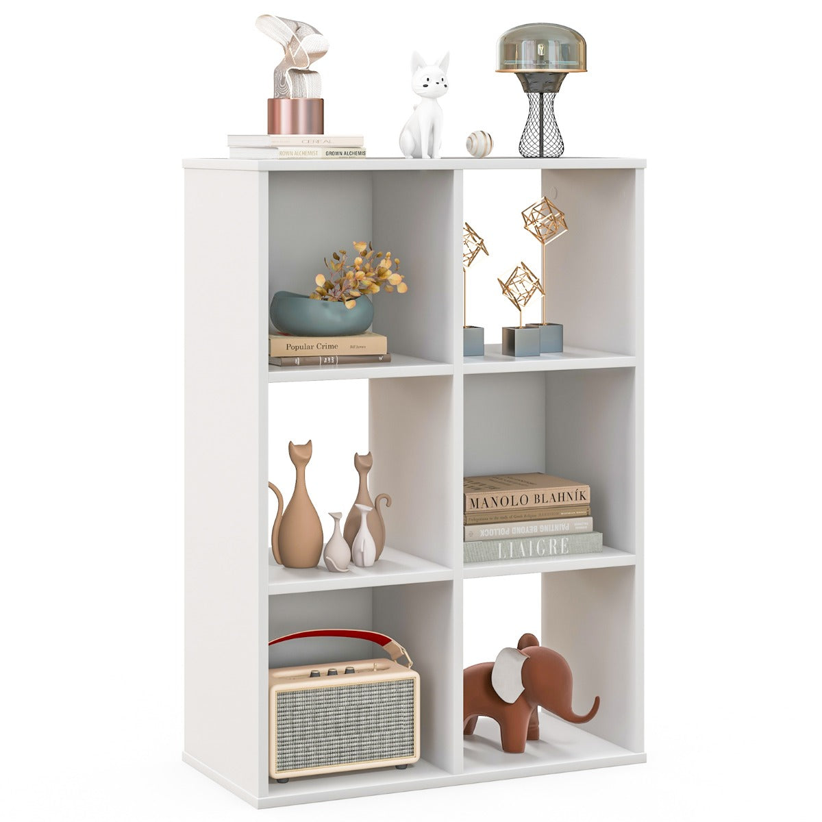 6-Cube Bookshelf Bookcase with 2 Anti-Tipping Kits for Living Room-White