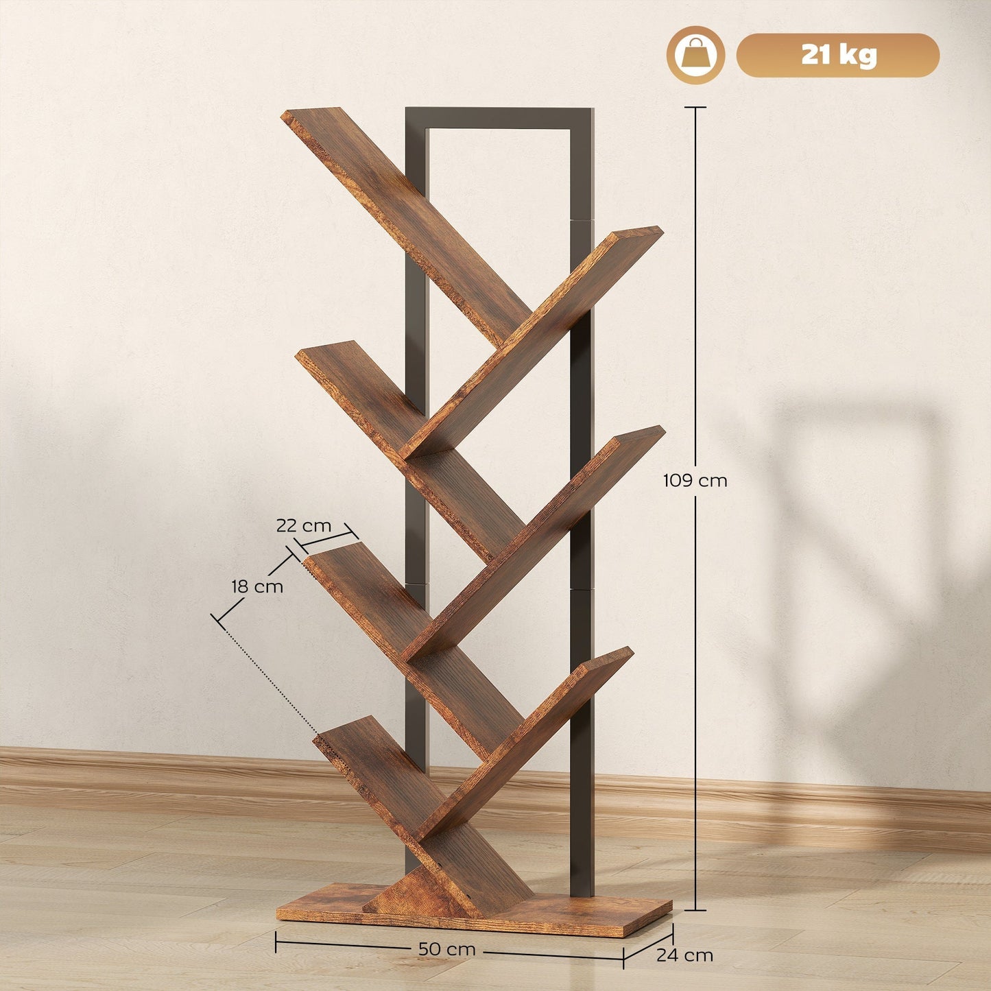 HOMCOM Six-Section Tree Bookcase - Wood-Effect