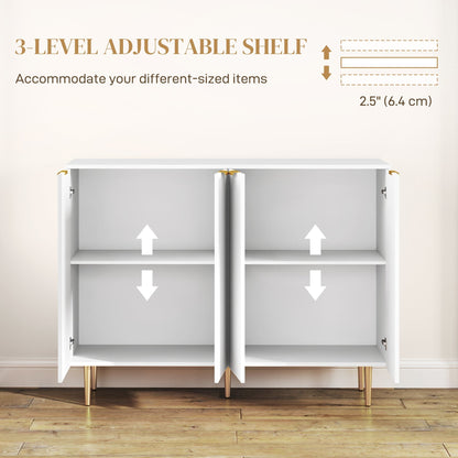 HOMCOM Sideboard Buffet Cabinet, Modern Kitchen Storage Cabinet with 4 Doors and Adjustable Shelves, Living Room Cabinet with Metal Legs for Hallway, White