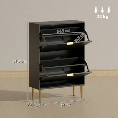 HOMCOM Elegant Two-Drawer Shoe Cabinet - Black